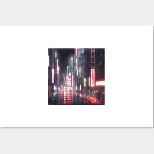 Neo Tokyo - Empty Street - Night Lights Posters and Art